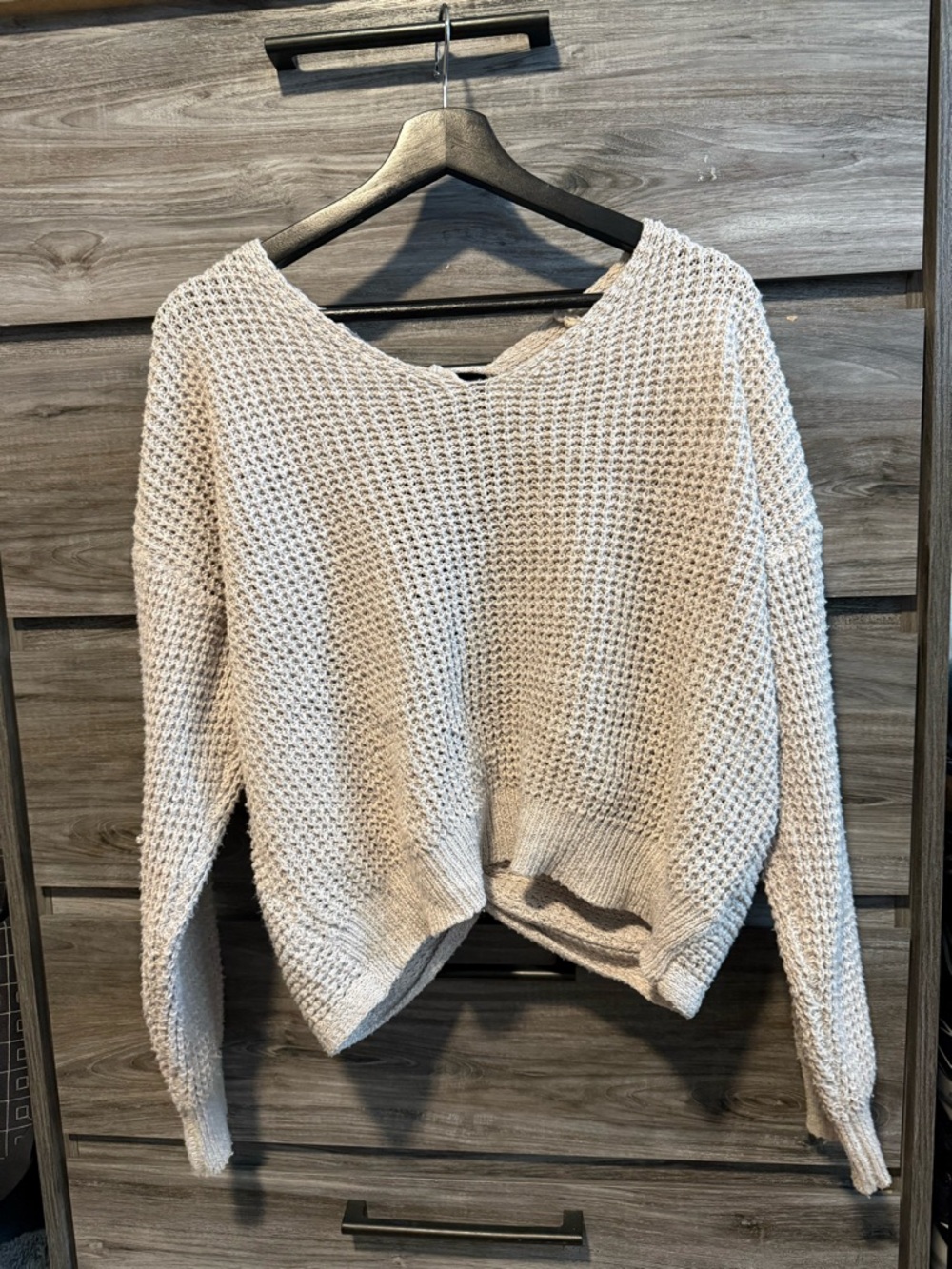 SHEIN Cream V-Neck Chunky Knit Sweater